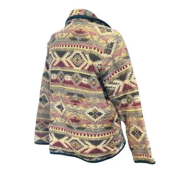 Vintage Patchwork Blazer Womens Size LP Tan Stripe Cotton Aztec Southwestern - Picture 4 of 16